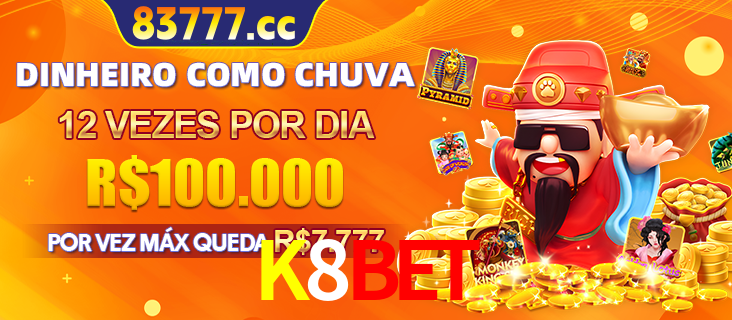 Banner do programa de recompensas Recomende para amigos do K8BET, detalhando os bônus por convidar amigos, com prêmios que chegam a R$288.888.
