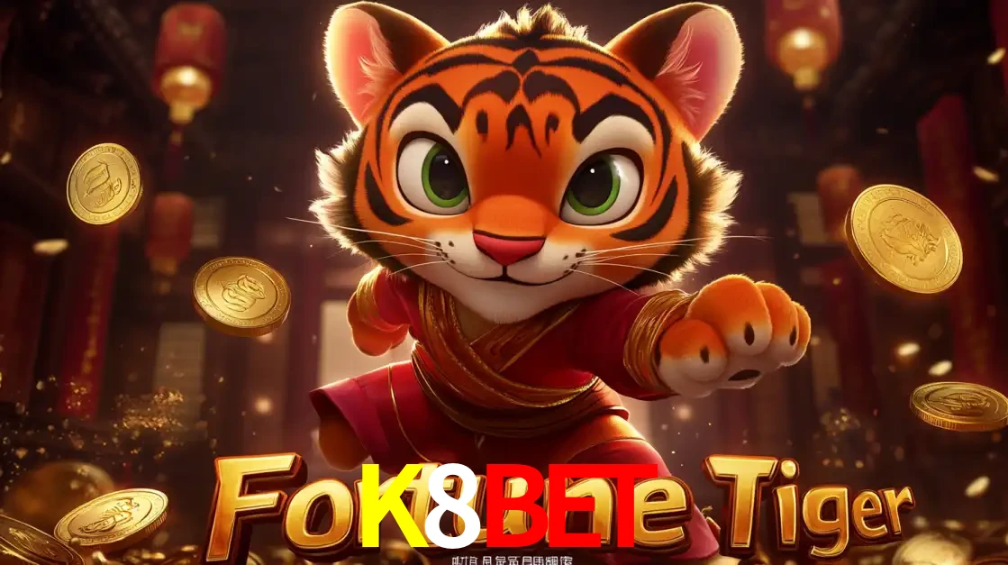 O carismático mascote do jogo de slot Fortune Tiger, um tigre fofo em pose de artes marciais, pronto para trazer sorte e multiplicadores de ganhos no cassino online K8BET.