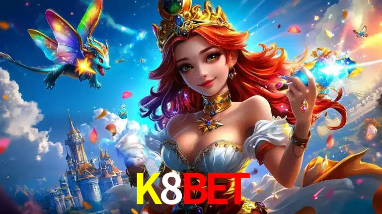 A princesa de um reino de fantasia mágico, com seu pequeno dragão, apresentando um mundo de prêmios encantados nos jogos de caça-níqueis do cassino K8BET.